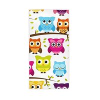 Colorful Owls Seamless On White Soft Hand Bath Towel 30" x 15" Thin Fast Drying Absorbent 