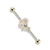 Pierced Owl 14GA Stainless Steel CZ Crystal and Enamel Flower Bouquet Industrial Barbell (Gold Tone)