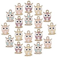SUNNYCLUE 1 Box 24pcs Owl Charms Animal Pendants Alloy Enamel Dangle Charm Light Gold Rhinestone Mix