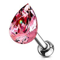 Pierced Owl 16GA Stainless Steel Tear Drop Shaped Crystal Cartilage Helix Tragus Conch Ear Lobe Barb