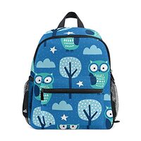beeplus Toddler Boys Girls Backpack Chest Strap Owl Blue Kids Preschool Bookbag Waterproof Lightweig
