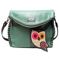 Chala Charming Teal Crossbody Bag With Flap Top and Zipper or Shoulder Handbag (Coin Purse_ Owl-II)