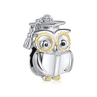 NINGAN Owl Doctor Hat Charm for Pandora Bracelet 925 Sterling Silver Bead Charms with Cubic Birthday