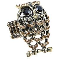 Alilang Synthetic Topaz Color Clustered Crystal Rhinestone Brown Happy Adjustable Hooting Owl Ring