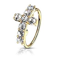 Pierced Owl 20GA Stainless Steel CZ Paved Cross Top Bendable Hoop Cartilage Helix Tragus Nose Ring (