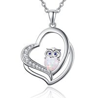 Dreamboat Owl Necklaces for Women Girls 925 Sterling Silver Opal Owls Pendant Necklace Owl Heart Jew