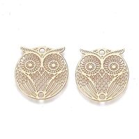 Beadthoven 10pcs Light Gold Brass Filigree Owl Charm Pendants Etched Metal Embellishments Hollow Con
