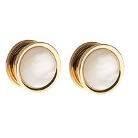 Pierced Owl Golden Rim with Large White Synthetic Pearl Stone Screw Fit Plug Gauges, Sold as a Pair 