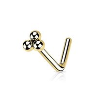 Pierced Owl 20GA Stainless Steel 3 Ball Cluster Top L-Bend Nose Stud (Gold Tone)