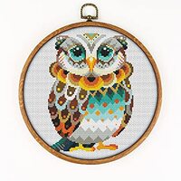 Mandala Owl K575 Counted Cross Stitch KIT. Threads, Needles, 2 Fabrics, Threader, Clippers and 4 Pri