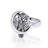 925 Sterling Silver Plated Owl with Crescent Moon Women's Ring (8)