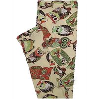 Lularoe One Size OS Owls Hoot Cream White Green Dark Red Black Leggings (OS fits Adults 2-10)