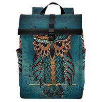 ALAZA Green Owl Print Patrick Boho Ethnic Large Laptop Backpack Purse for Women Men Waterproof Anti 