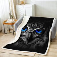 Black Owl Printed Fleece Blanket Blue Eyes Throw Blanket Lightweight Super Soft Cozy Luxury Bed Blan