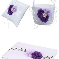 3 Pcs or 4Pcs/Set Burlap Wedding Guest Book + Pen Set +Flower Girl Basket + Ring Pillow (White &