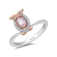 Jewelili Enchanted Disney Fine Jewelry Sterling Silver and 10K Rose Gold 6x4MM Oval Faceted Pink Qua