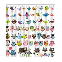 WONDERTIFY Birds and Owls Shower Curtain Various Colorful Cartoon Animal Water Resistant Bathroom Ac