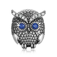 EZ Tuxedo Retro Owl Charms 925 Sterling Silver Wise Guardian Bead for Bracelets