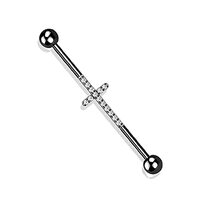 Pierced Owl 14GA CNC Set Lined CZ Cross F-136 Implant Grade Titanium Industrial Cartilage Barbell (B