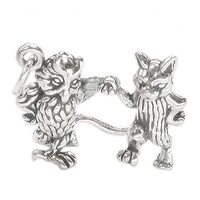 Treasure Island Charms Owl and Pussycat 3D 925 Solid Sterling Silver Charm Pendant Bracelet Jewelry