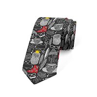 Ambesonne Men's Tie, Owl Crown Boots Teacup Book, 3.7", Charcoal Grey Yellow