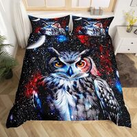 Feelyou Owl Comforter Cover Set Chic Galaxy Moon Bedding Set for Boys Girls Teens Starry Sky 3D Owl 