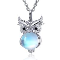 Dreamboat Owl Necklace for Women 925 Sterling Silver Moonstone Owls Pendant Jewelry Gifts for Owl Lo