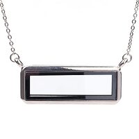 DIY Rectangle Glass Floating Living Memory Charms Locket Pendant Necklace 18 Inch Link Chain Jewelry