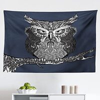 Ambesonne Indie Tapestry, Owl with Vintage Style Ornaments Wisdom Creature of Night, Fabric Wall Han