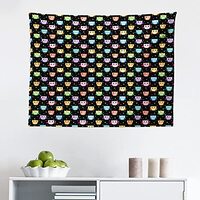 Ambesonne Owls Tapestry, Colorful Birds with Different Expressions Funny Confused Serious Characters