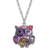 Cute Enamel Owl Necklace Pendant for Women Girls Jewelry Gifts (Purple)