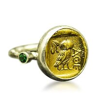 Athena Owl Coin Signet Ring | 24K Gold Plated 925 Sterling Silver | Ancient Greek Owl Ring | Goddess