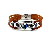 Caiyao Punk Ethnic Layered Leather Evil Eye Bead Cuff Bracelet Adjustable Braided Woven Hamsa Hand W