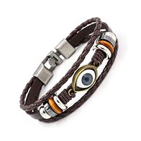 Punk Ethnic Layered Leather Evil Eye Bead Cuff Bracelet Adjustable Braided Woven Hamsa Hand Wrap Ele