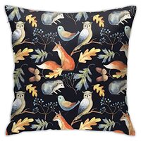 VARUN Throw Pillow Covers Owl Fox Forest Animals Hedgehog Leaves Pattern Square Pillowcase for Home 