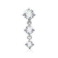 Pierced Owl 14GA Stainless Steel Triple Round CZ Crystal Vertical Drop Belly Button Ring (Silver Ton