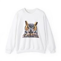 Great Horned Owl 'Hooty' Unisex 50/50 Crewneck Sweatshirt M/White