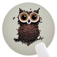 Art Coffee Bean Owl Round Non-Slip Mouse Pad with Personalized Design Suitable for Desktop, Computer