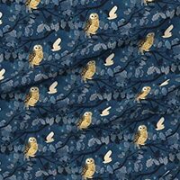 Spoonflower Fabric - Room Blue Birds Woodland Owl Night Navy Mouse Printed on Petal Signature Cotton