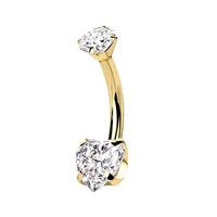 Pierced Owl 14GA G23 Implant Grade Titanium Prong Set CZ Crystal Heart Internally Threaded Belly But