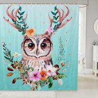Erosebridal Owl Bath Curtain, Yellow Pink Flower Shower Curtain for Kids Boys Girls Bathroom, Cute A