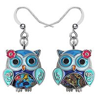 Enamel Alloy Anime Flower Owl Earrings Bird Drop Dangle Fashion Jewelry For Women Girls Charm Gift (