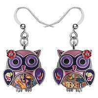 Enamel Alloy Anime Flower Owl Earrings Dangle Cute Bird Jewelry Animal Charms Owl Gifts for Women Bi