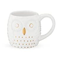 Pinky Up Olivia Owl Mug, 3D White Ceramic with Gold Details, Holds 16 Oz, Coffee & Tea Accessori