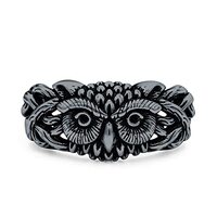 Blue Apple Co. Black Tone, Sterling Silver Size-6 Owl Ring Oxidized Band Solid 925 Sterling Silver T