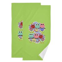 Oyihfvs Colorful Happy Family of Owls on Flowering Tree Branches 2 Pieces Soft Hand Bath Towel 28&qu
