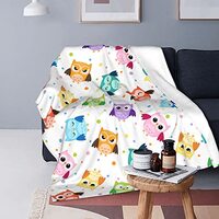 Colorful Owl Throw Blanket Soft Bed Blankets Lightweight Cozy Plush Flannel Fleece Blanket for Sofa 