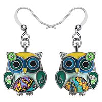 BONSNY Sweet Enamel Dangle Owl Earrings for Women Jewelry Gifts Novelty Funny Charms (Green)
