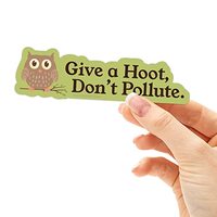 Give a Hoot Don't Pollute Nature Sticker - Cute 70s Owl Environment Quote Decals for Hydroflask