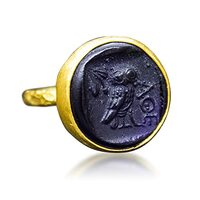 Greek Athena Owl Intaglio Glass Ring | 925 Sterling Silver | Ancient Roman Owl Carving Ring | Mythol